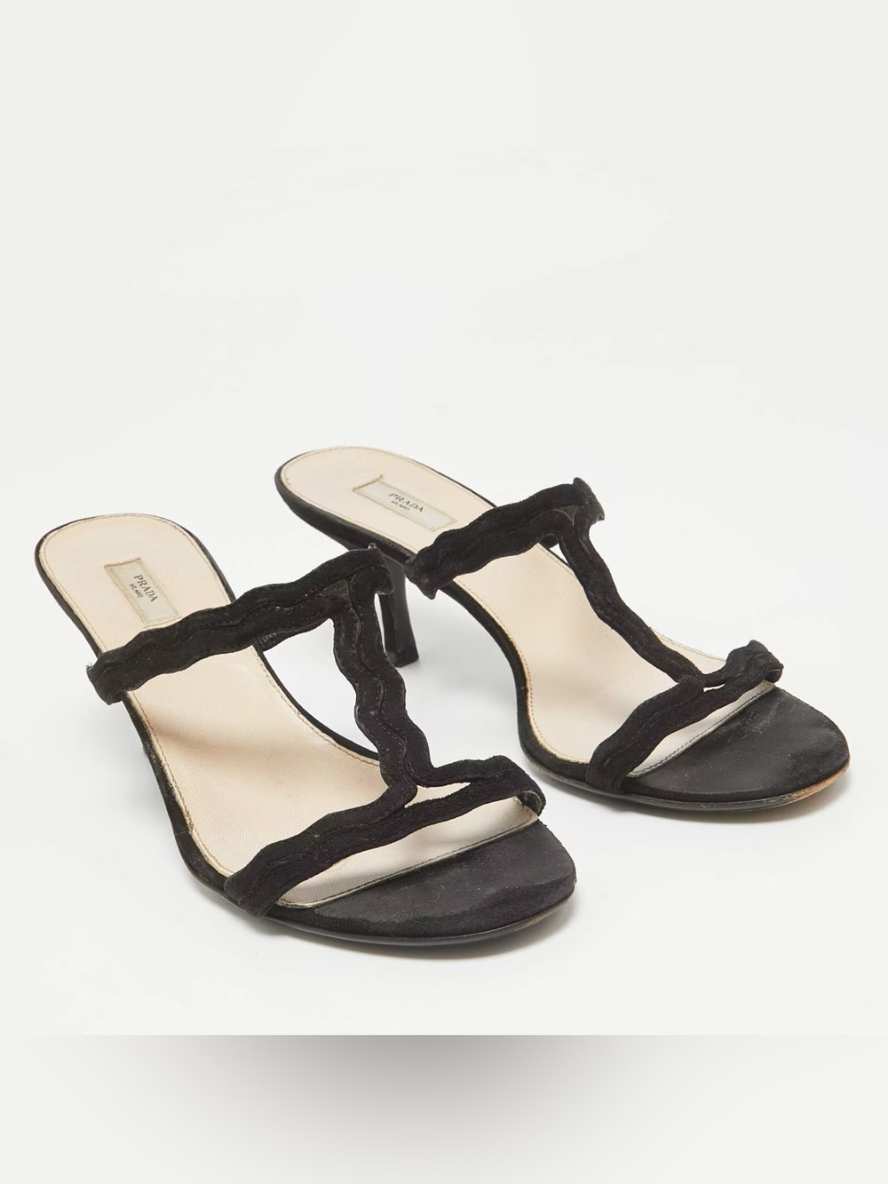 Prada Black Suede Wave-Detail Mule Heels